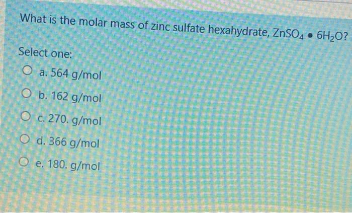 Molar mass of zinc oxalate