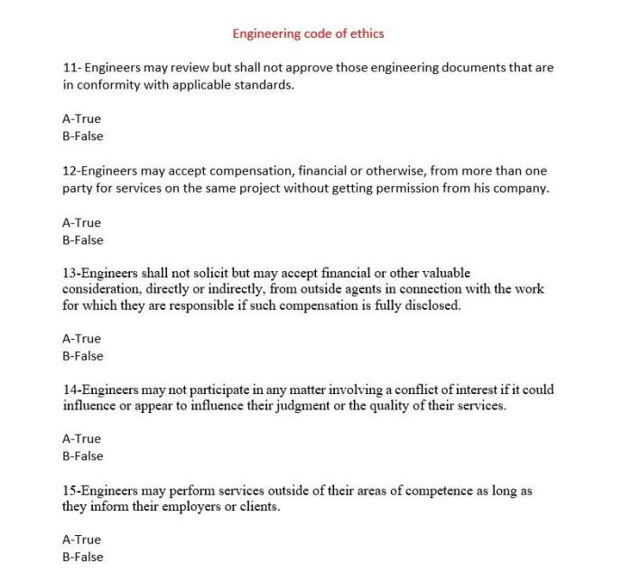 Texas board of professional engineers ethics exam answers