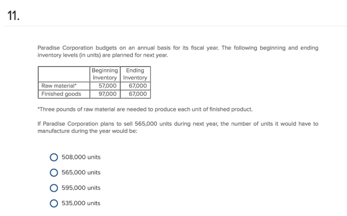 Paradise corporation budgets on an annual basis